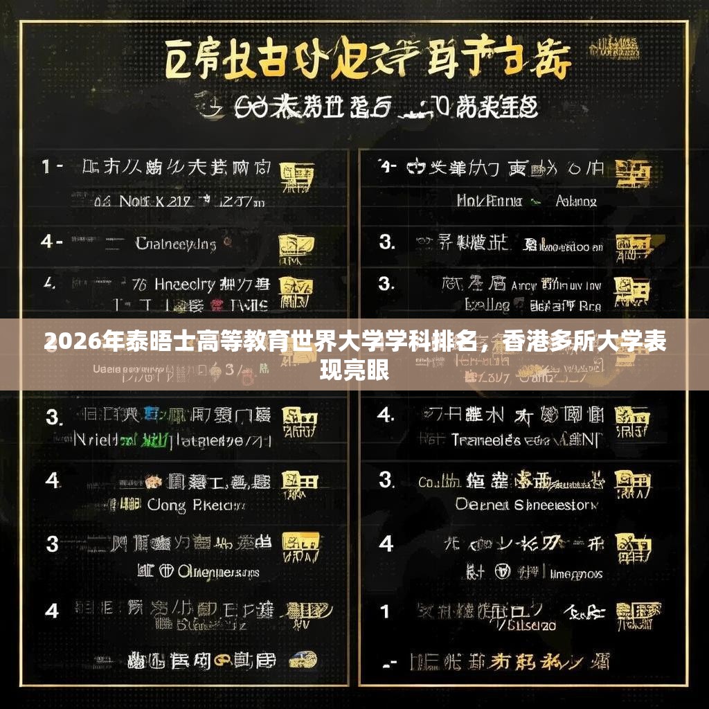 2026年泰晤士高等教育世界大学学科排名，香港多所大学表现亮眼